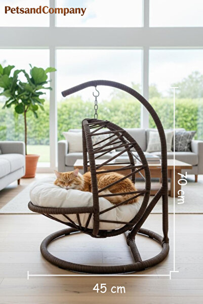 PetsandCompany El Örgüsü Kedi Salıncağı Kahverengi Hamak ve Yatak, Kadın Emeğ...