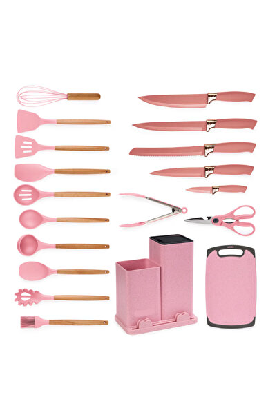 OEM Set de ustensile de bucătărie cu 19 piese, inclusiv tocător și suport de depozitare, ROZ
