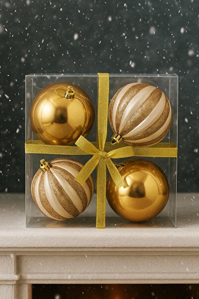 BeySüS Χριστουγεννιάτικο στολίδι για χριστουγεννιάτικο δέντρο 4 τεμαχίων ροζ χρυσό μπάλα 10 εκ.