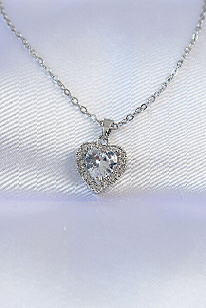 Skygo 316L Steel Chain Silver Color Zircon Stone Charm Heart Necklace - Tj-Bko8744