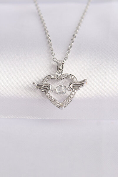 Skygo 316L Steel Chain Silver Color Zircon Stone Winged Heart Necklace - Tj-Bko8627