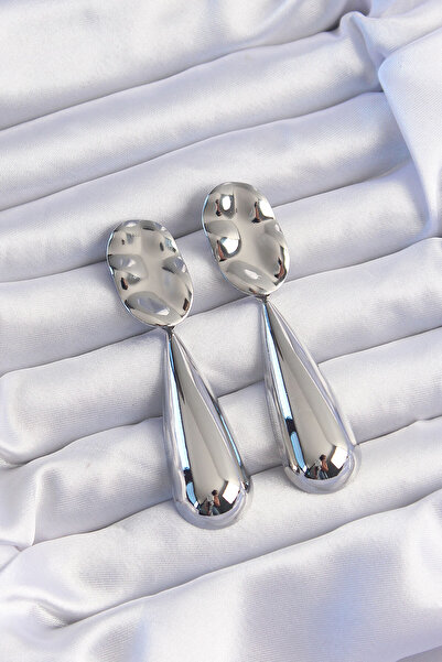 Skygo Brass Silver Color Long Curved Crushed Plate Earrings - Tj-Bkp9240