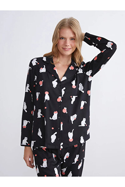 LC Waikiki Shirt Collar Printed Women's Pajamas Set
