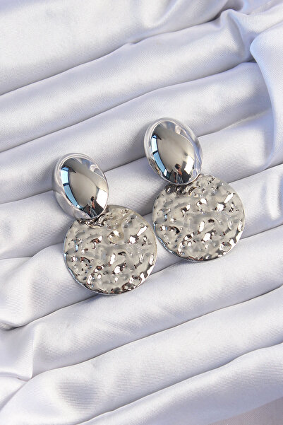 Skygo Brass Silver Color Oval Crushed Plate Earrings - Tj-Bkp9234