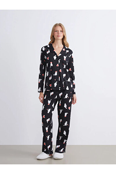LC Waikiki Shirt Collar Printed Women's Pajamas Set