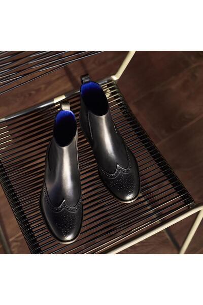 Desa Kadın Mavi Astar Detaylı Siyah Chelsea Deri Bot