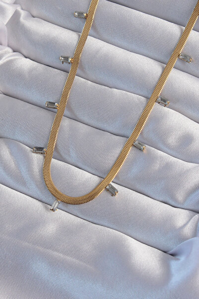 Skygo 316L Steel Gold Color Baguette Jewelled Italian Chain Necklace - Tj-Bko8994