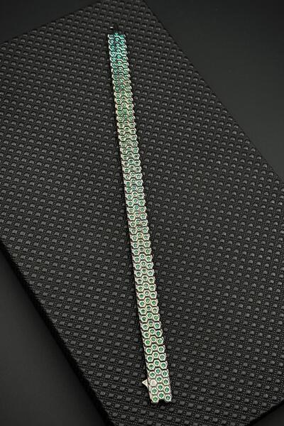 FRNCH 925 Ayar Gümüş Yeşil Zirkon Taşlı Gümüş Renk Erkek Bileklik FRJ12684-36...