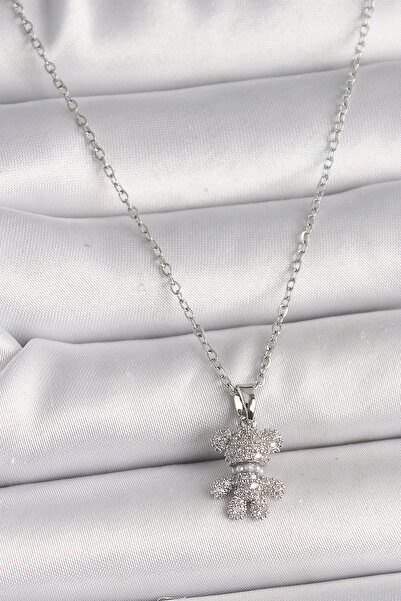 Skygo 316L الصلب الفضة اللون سلسلة الزركون حجر تيدي بير الشكل قلادة المرأة - ...