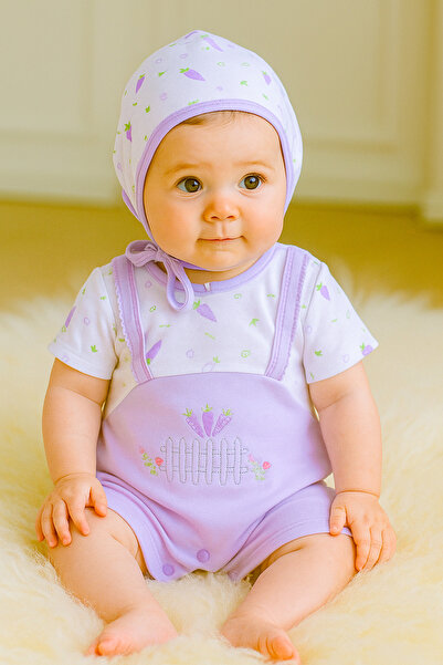 Lilo Co رومبر للأطفال مع تطريز جزرة وقبعة - أرجواني