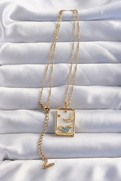 Skygo 316L Steel Chain Gold Color Moon Detail Blue Zircon Stone Tarot Necklace - Tj-Bko8980