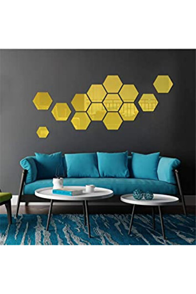 Gold Set de oglinzi decorative din acrilic PVC, design hexagonal, mărime XL, ...