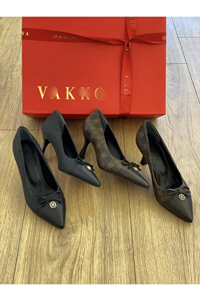 Golden Women's Heeled Monogram Patterned Vk Shoes