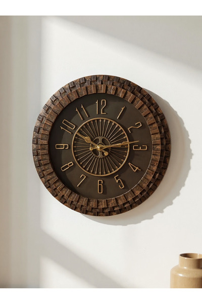 Living ساعة حائط دائرية بنية اللون بتصميم حجري، 40 سم