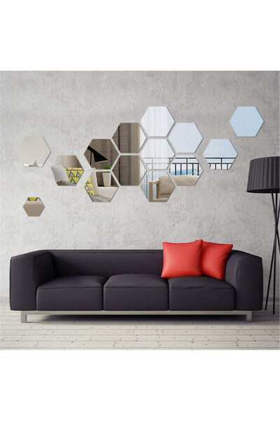 Silver Set de oglinzi acrilice cu design hexagonal - Oglinzi decorative, mărime XXL, pentru casă de lux, 12 piese/set