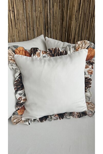 Decamor home Vintage Colorful Ruffled Ecru Throw Pillow Cover 1 Piece