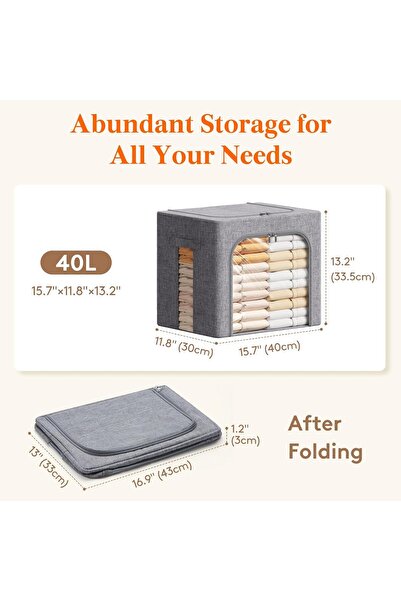 Xess Clothes Storage Bins with Metal Frame - 40L, 4 Pack