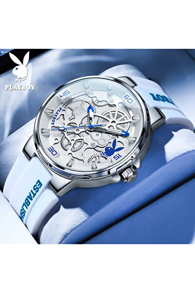 Playboy Men's Watch 3052 White – Luxury Design, Multiple Functions, Luminous Display, 3ATM