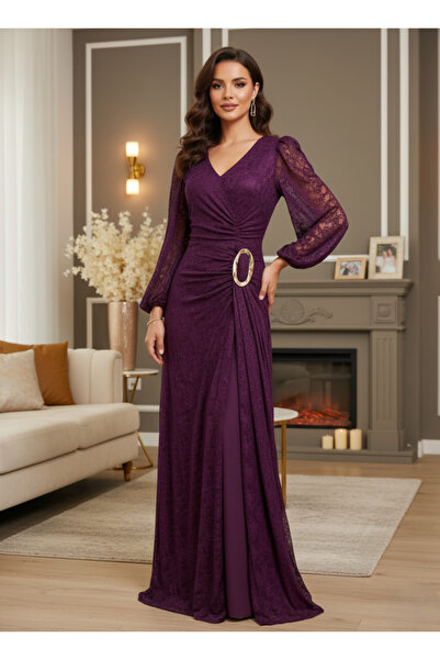 Opera Fashion Burgundy soft lace evening dress