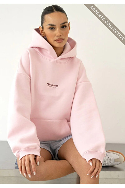 Arz giyim Kadın Pembe Oversize Kapüşonlu Sweatshirt