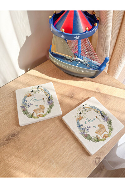 arslart Doğa ve Beşik Desenli Doğal Taş Bardak Altlığı, Bebek Hediyeliği, 20 ...