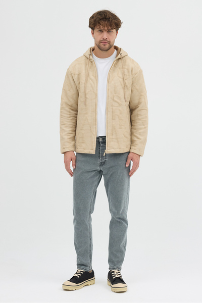 steppe rıder Erkek Oversize Fermuarlı Kapüşonlu Örme Harf Desenli Kalın Ceket...