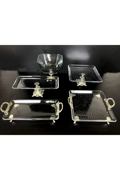 golden glass 5 Piece Silver Casting Footed Presentation Set |   Cake – Cookie...