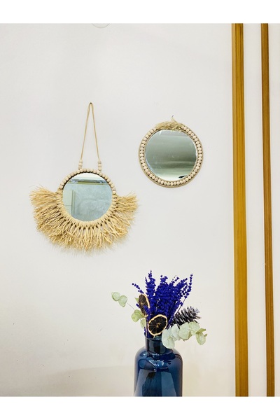 kattuna Set of 2 Raffia and Bead Mirrors
