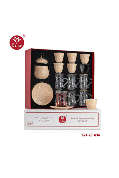 Rose 20-piece tea and coffee serving set with a distinctive classic rose pattern
