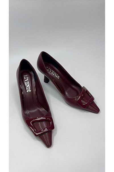 Genel Markalar Kadın Bordo Rugan Geniş Tokalı Sivri Burun İnce Topuklu Klasik...