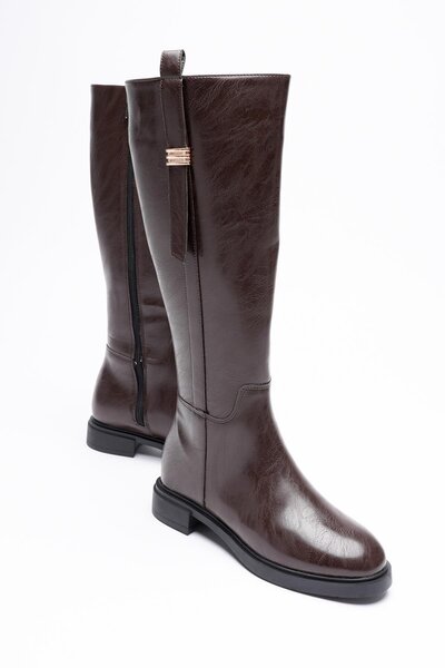 Mubiano Жіночі шкіряні чоботи на блискавці з золотими аксесуарами, кавового кольору Ferina