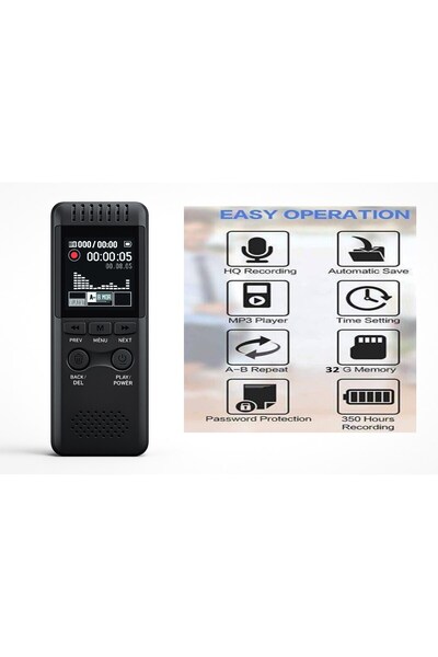 AteşTech 32GB MP3 Çalar Özellikli Dijital Ses Kaydedici - Dahili Hoparlörlü