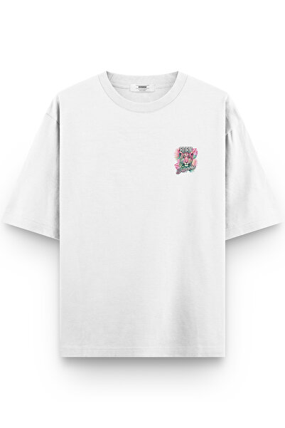 Overoz Μπλουζάκι Born Different Leopard με τύπωμα Half Oversized Λευκό 1403