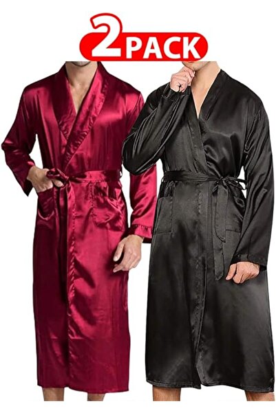 Margoun Men's Satin Dressing Gown Long Bathrobe Lightweight Silk Sleepwear Pyjamas for Men with Belt MG03