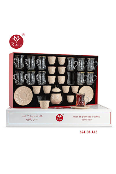 Rose 38-piece tea and coffee serving set with a distinctive classic rose pattern