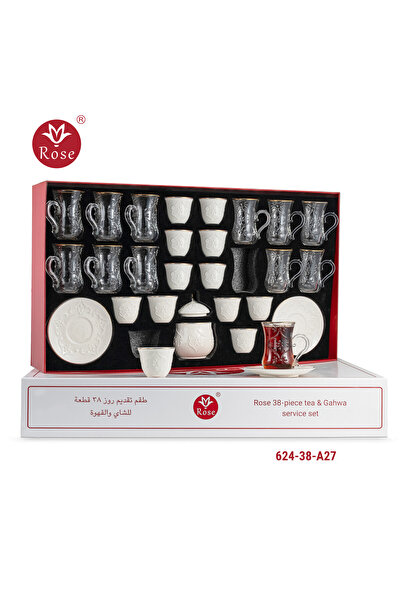 Rose 38-piece tea and coffee serving set with a distinctive classic rose pattern
