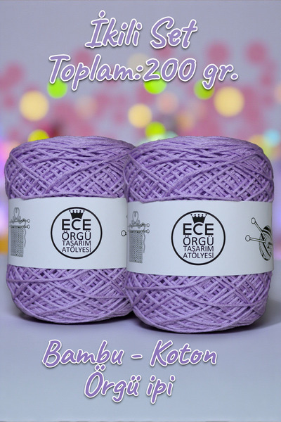 Ece Örgü Tasarım Atölyesi Λιλά χρώμα, μπαμπού - βαμβακερό νήμα πλεξίματος στο...