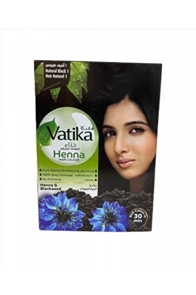 Vatika Colored Henna for Hair - Henna & Black Seed, Natural Black, Shade 1, Ammonia-Free