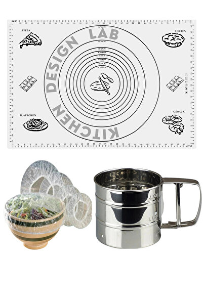 Atlas Mutfak بساط لف العجين من السيليكون مقاس 45 × 65 سم، ومنخل دقيق فولاذي، ...