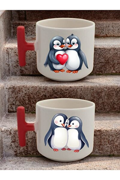 lili hediyelik Penguin Love 2-Piece Latte Cup - Birthday Gift, Gift for Lover, Gift for Mom, Gift for Dad