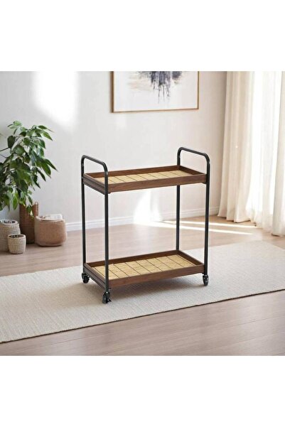 Crestj Two-tier Serving Trolley with Wheels, Modern Wood-Metal Design