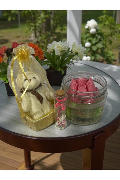 canesse Laleli Jel Mum, Dilek Şişesi ve Sevimli Ayıcık Hediye Seti