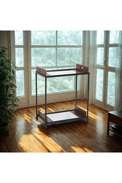 Crestj Serving trolley with wheels, modern wood-metal design