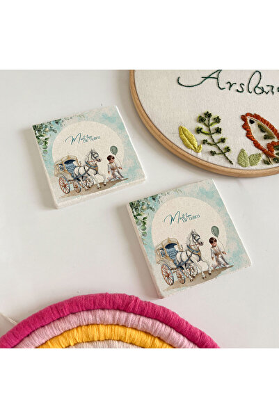 arslart At Arabalı Sünnet Hatırası Doğal Taş Bardak Altlığı, Erkek Çocuk Hedi...