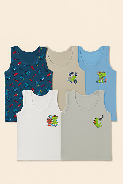 BONY SOCKS Boy's 5-Pack Dinosaur Patterned Undershirts