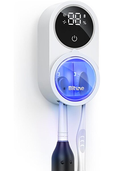 Generic معقم فرشاة الأسنان الذكي بالأشعة فوق البنفسجية مع حامل وجهاز تعقيم بالأشعة فوق البنفسجية مع تجفيف الهواء، قابل لإعادة الشحن عبر USB-C