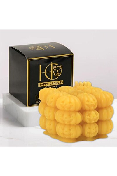 Happy Candles Beeswax Candle, Pumpkin Cube, Halloween