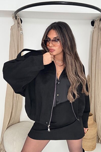 Sohotique By P Jachetă bomber cu aspect de piele de căprioară model Zr, neagră