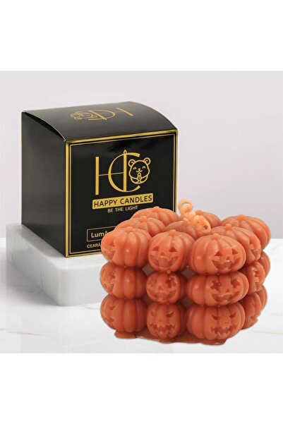 Happy Candles Beeswax Candle, Pumpkin Cube, Halloween