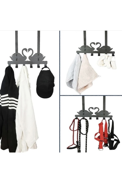 PUFO Metal swan-shaped door hanger with hooks-decorative and practical holder for clothes and accessories